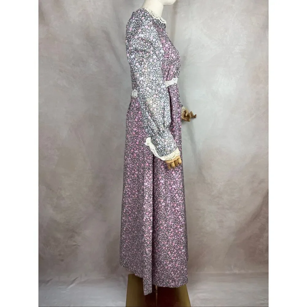 Vintage 1970s Victorian Prairie Dress Gunne Style Prairie Dress Floral Renaissan